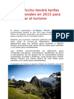 Machu Picchu Tendrá Tarifas Promocionales en 2015 Para Incentivar El Turismo