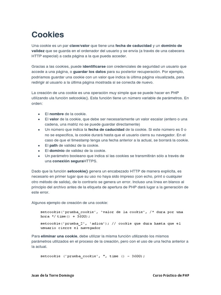 Creación y gestión de cookies en PHP | PDF | Cookie HTTP | Protocolo de ...