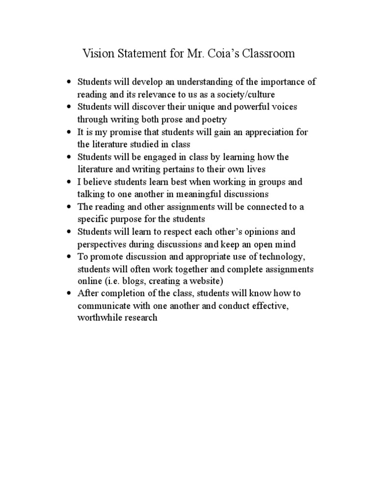 Vision for Mr. Coia's Classroom | PDF