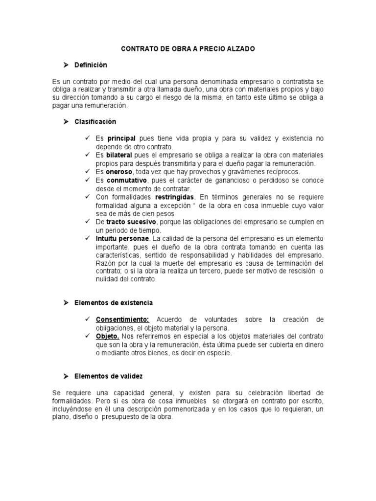 Contrato de Obra a Precio Alzado