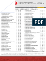 Lista de precios a destajo Puebla 2012
