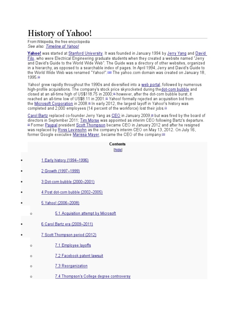 History of Yahoo | PDF | Yahoo! | Mergers And Acquisitions