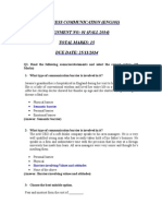 Business Communication (Eng301) Assignment No: 01 (Fall 2014) Total Marks: 15 DUE DATE: 25/11/2014