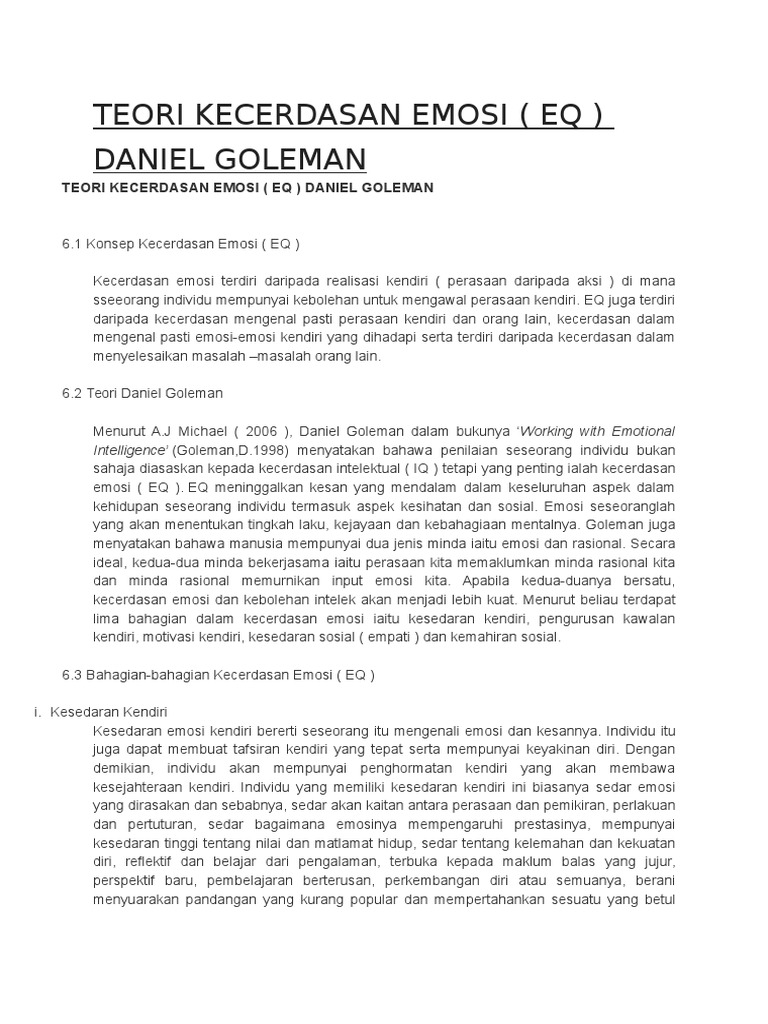 Teori Kecerdasan Emosi Goleman | PDF