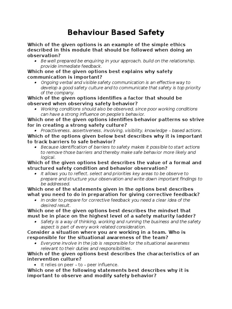 Behaviour Based Safety Situation Awareness Risk