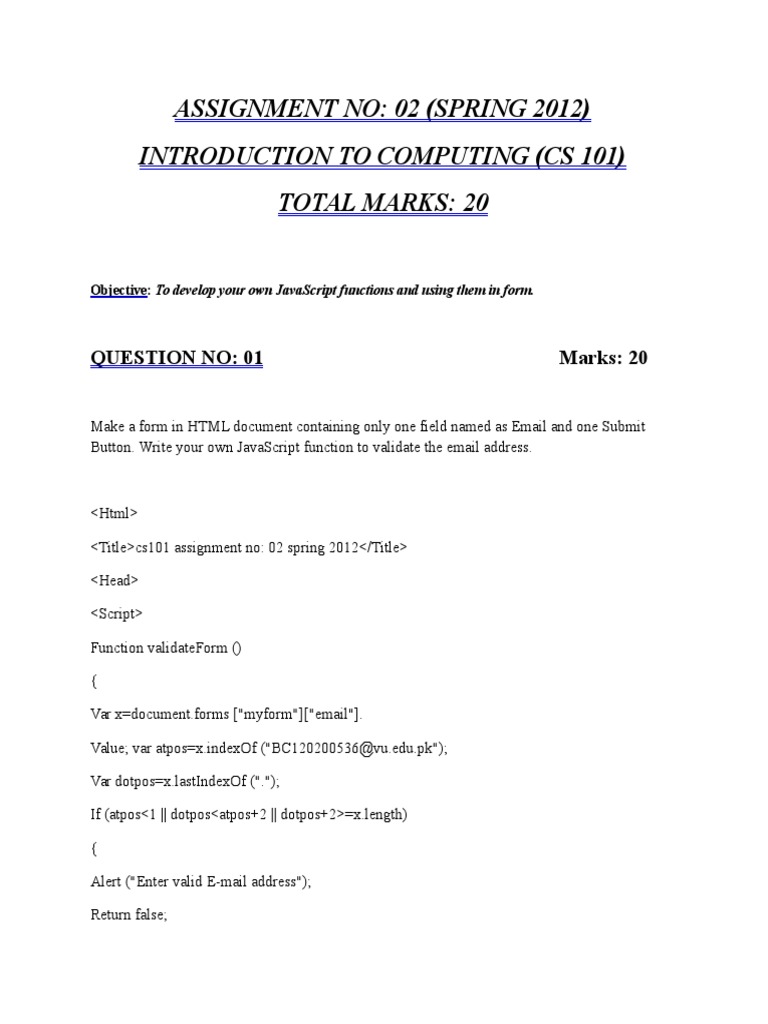 JavaScript Email Validation Task | PDF