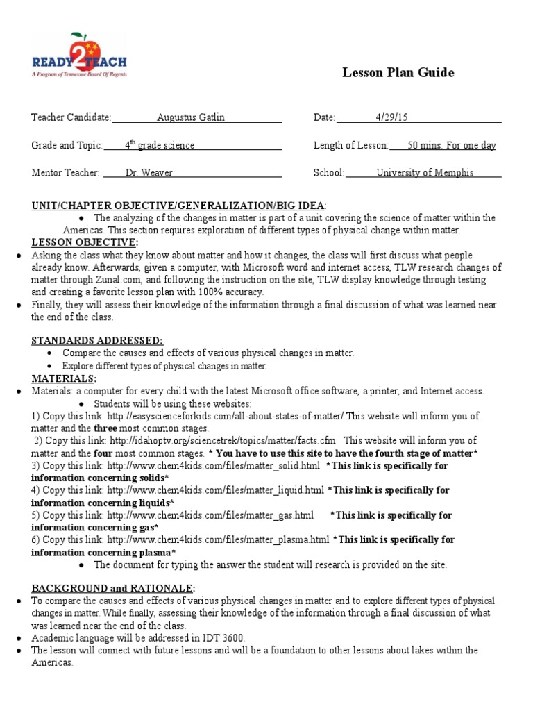 Edtpa Lesson Plan-Second One | PDF | Lesson Plan | Websites