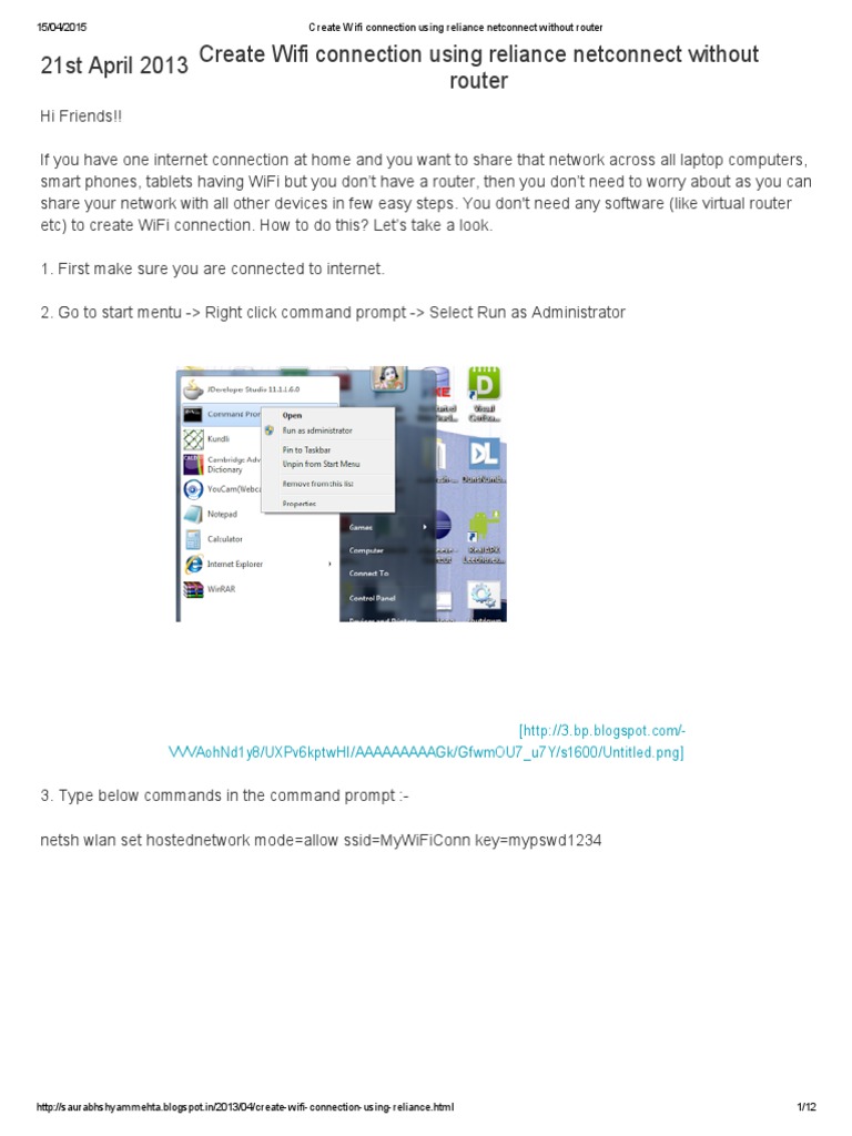 Create WiFi with Reliance NetConnect | PDF | Wi Fi | Wireless Lan