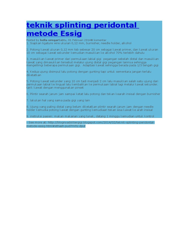 Teknik Splinting Gigi Metode Essig | PDF