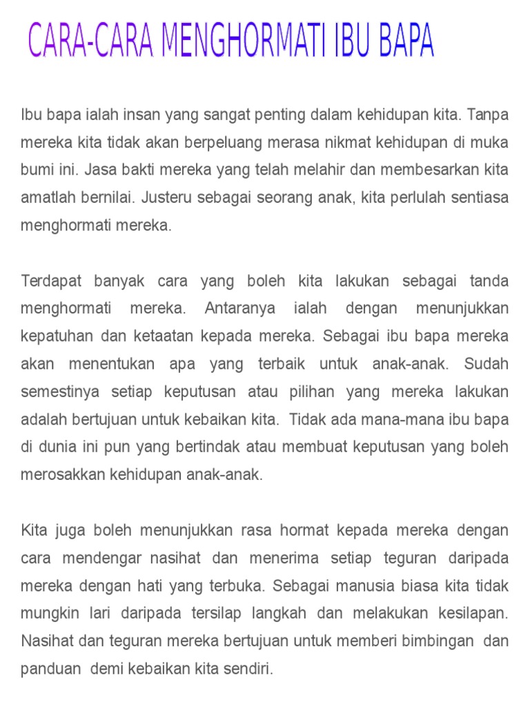 Cara Cara Menghormati Ibu Bapa Pdf