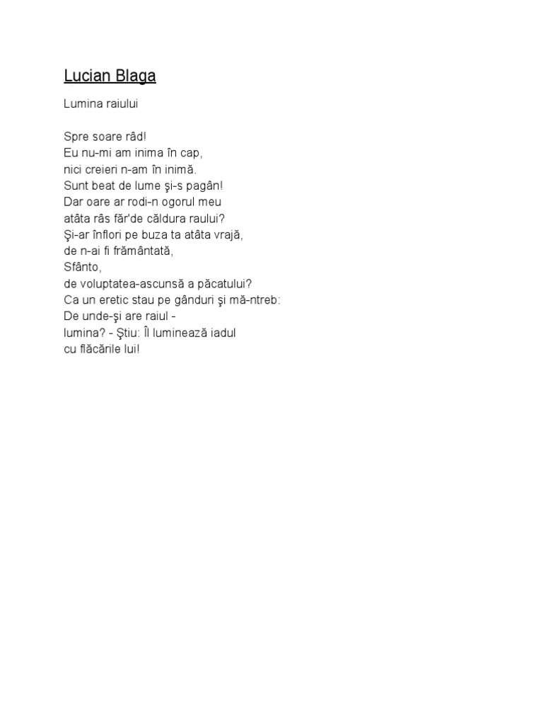 Lucian Blaga Lumina Raiului