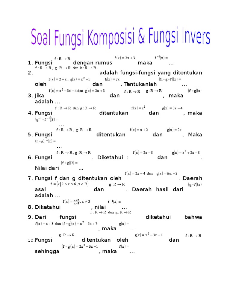 Soal Matematika Fungsi Komposisi Fungsi Invers