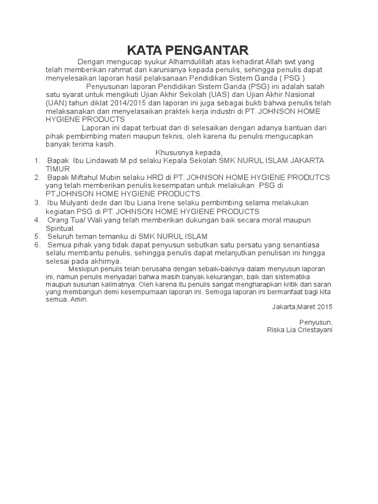 Kata Pengantar Laporan Pkl Smk - Seputar Laporan
