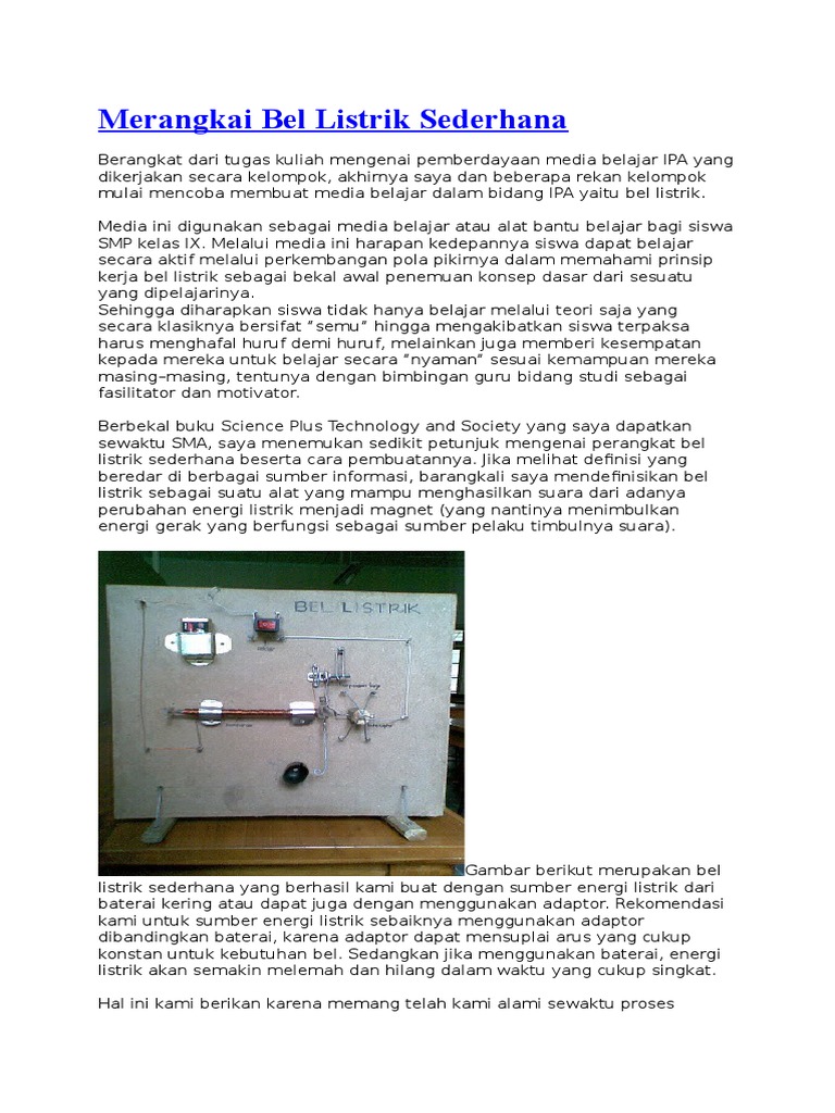 Alat Bahan Dan Cara Membuat Bel Listrik Sederhana Alat Bahan Dan Cara Membuat Bel Listrik Sederhana