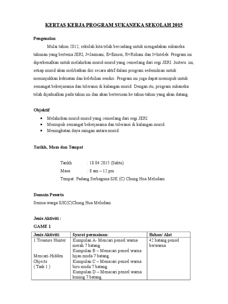 Program Sukaneka Sekolah 2015 | PDF
