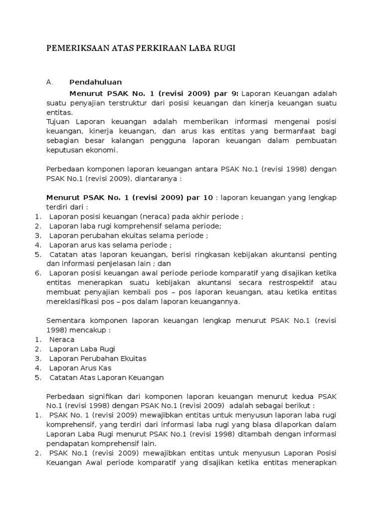 Pemeriksaan Atas Perkiraan Laba Rugi