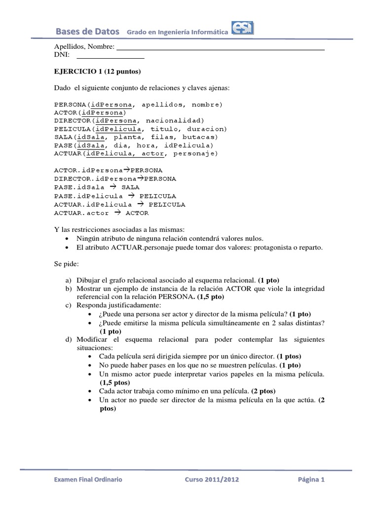 Ejercicio de Base de Datos en SQL | PDF | Base de datos relacional ...