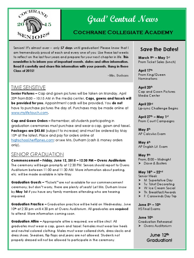 Cca15 Newsletter Issue1 | PDF | Prom | Graduation