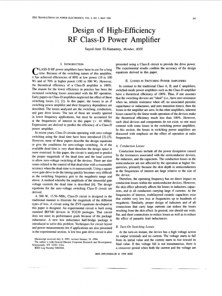 Class D RF Power Amplifier PDF Capacitor Field Effect Transistor