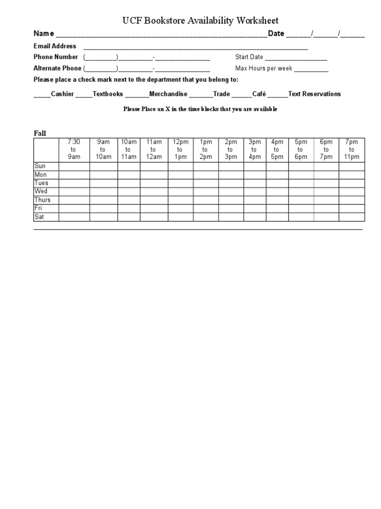 UCF Bookstore Availability Form | PDF
