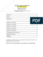 NS 102 Science of Nature II Fall 2014 Semester Midterm Exam 1 November 8, 2014