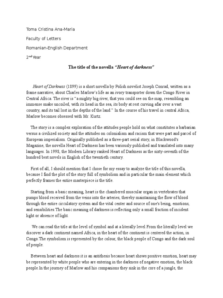 soul of darkness on Essay Heart Of Darkness Heart Of Darkness Kurtz Heart Of Darkness