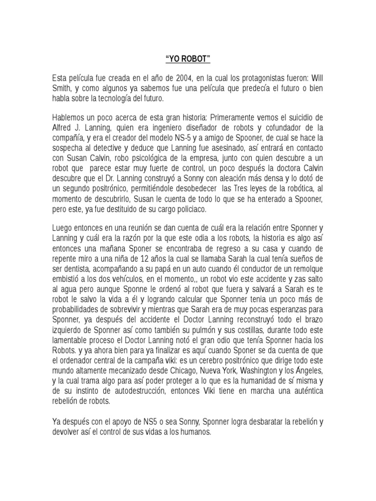 Resumen De La Pelicula Yo Robot Ciencia Y Tecnologia Ciencia