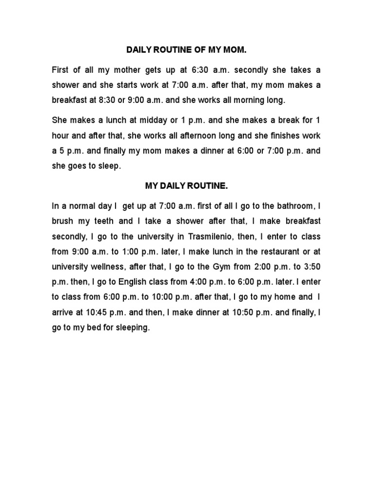 My Mother's Daily Routine Unveiled | PDF | Wellness | Lifestyle