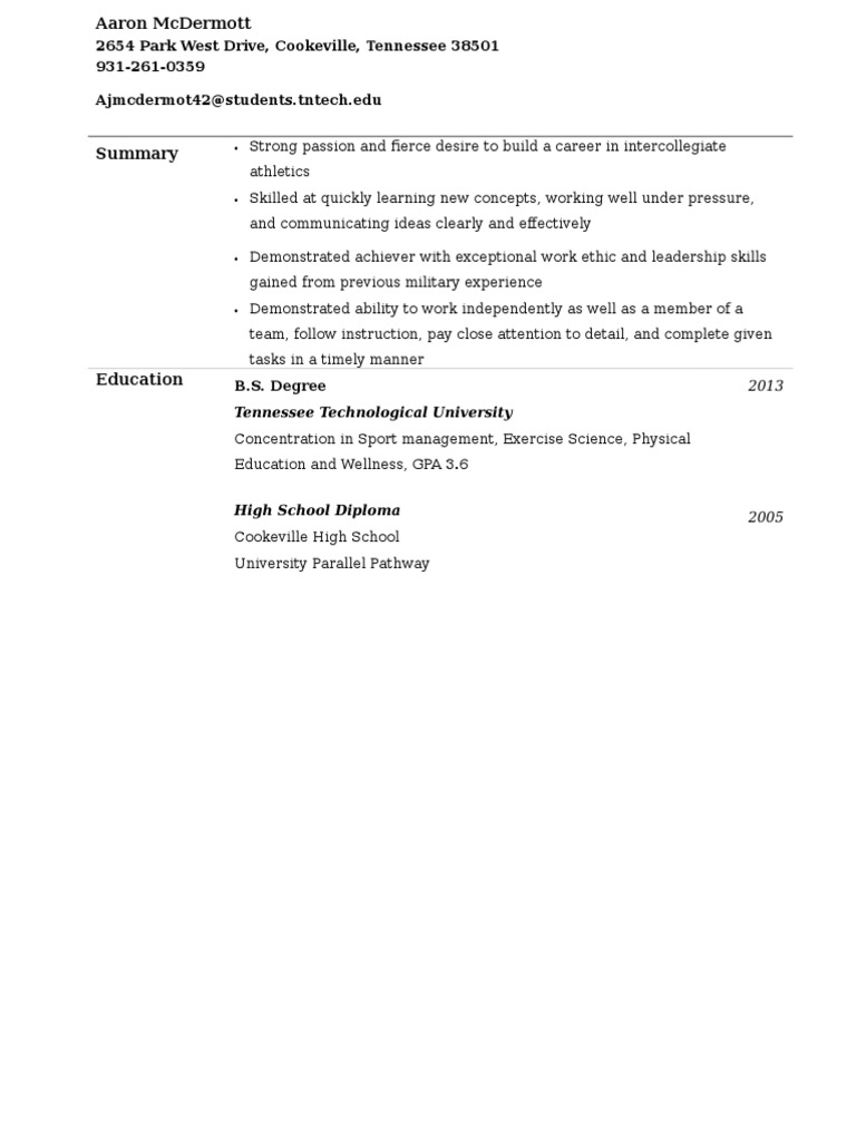 Aarons Resume | PDF | Internship | Job Hunting