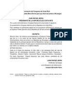 Autorizacion Del Congreso de Costa Rica Para Llevar La Guerra a Nicaragua. 26 de Febrero, 1856