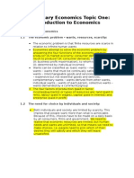 Preliminary Economics Topic One: Introduction To Economics