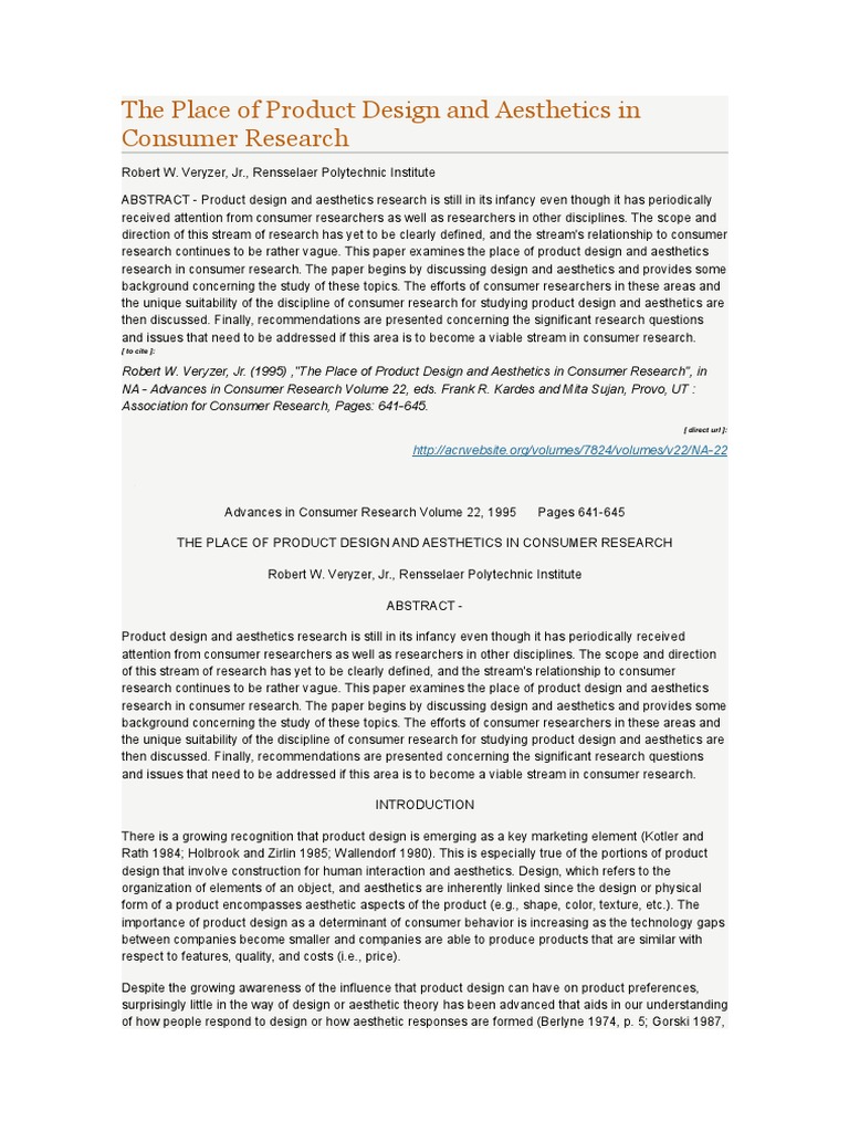 The Place of Product Design and Aesthetics in Consumer Research | PDF ...