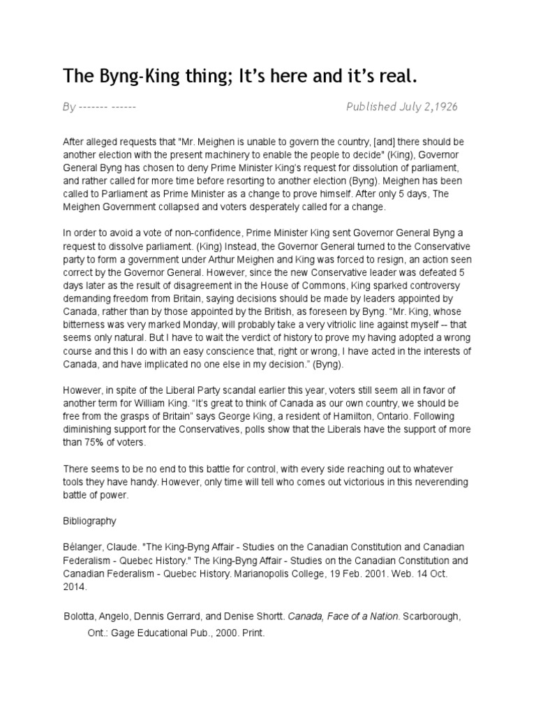 Byng-King Crisis | PDF | Politics Of Canada | Government Of Canada