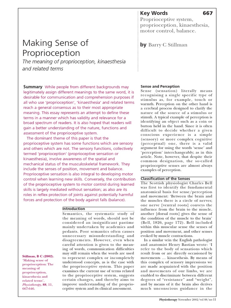 Understanding Proprioception and Kinaesthesia | PDF | Balance (Ability ...
