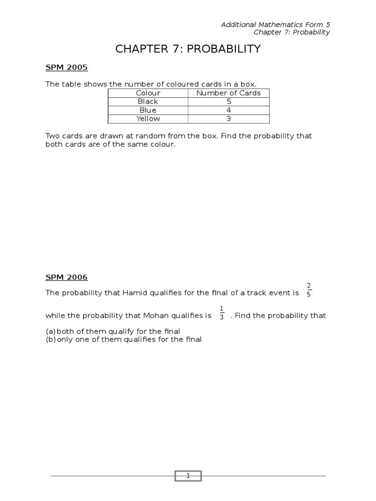 Probability in Additional Math Form 5 | PDF