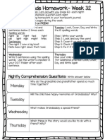 First Grade Homework-Week 32: Nightly Comprehension Questions