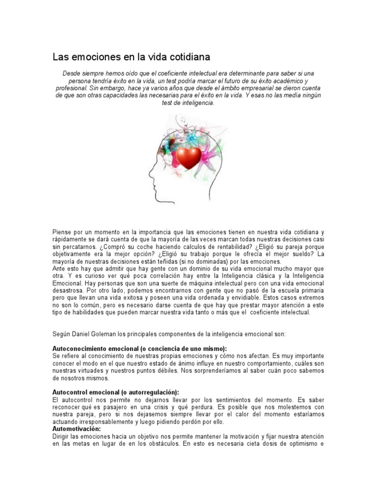 Impacto de las emociones en la vida diaria | PDF | Las emociones | Toma ...
