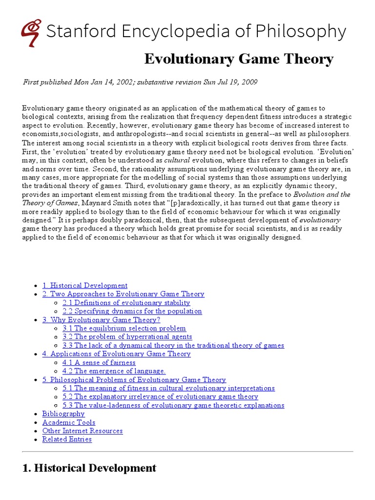 Evolutionary Game Theory PDF Game Theory Evolution