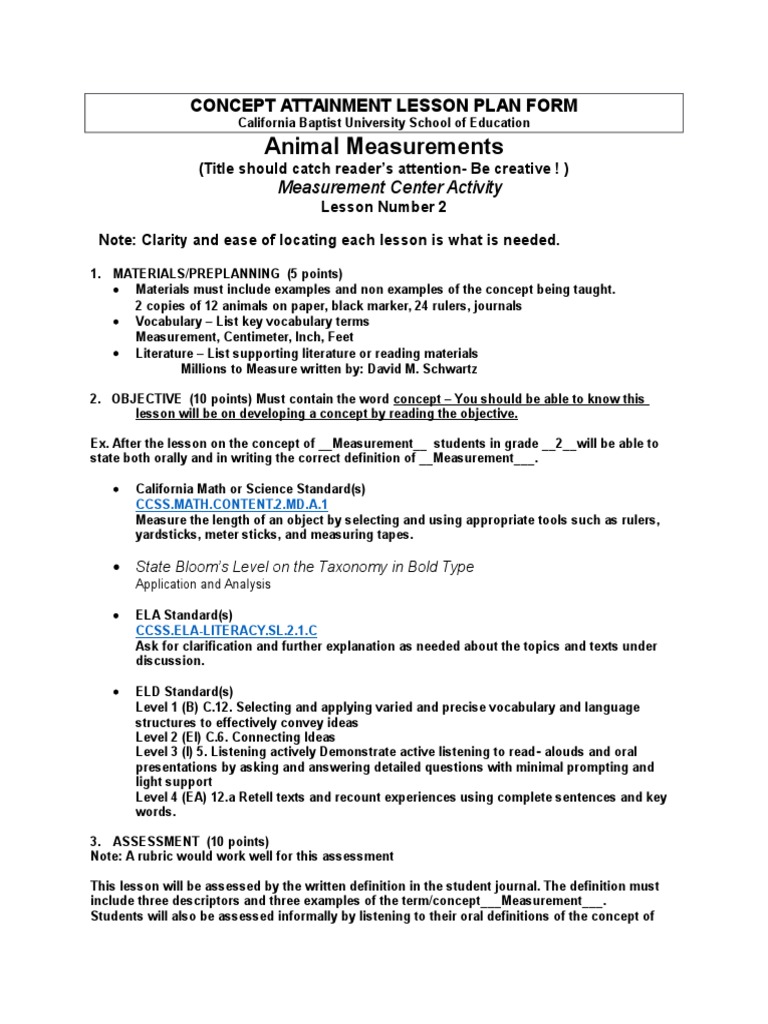 Download concept attainment lesson plan form edu505 | Vocabulary | Learning
