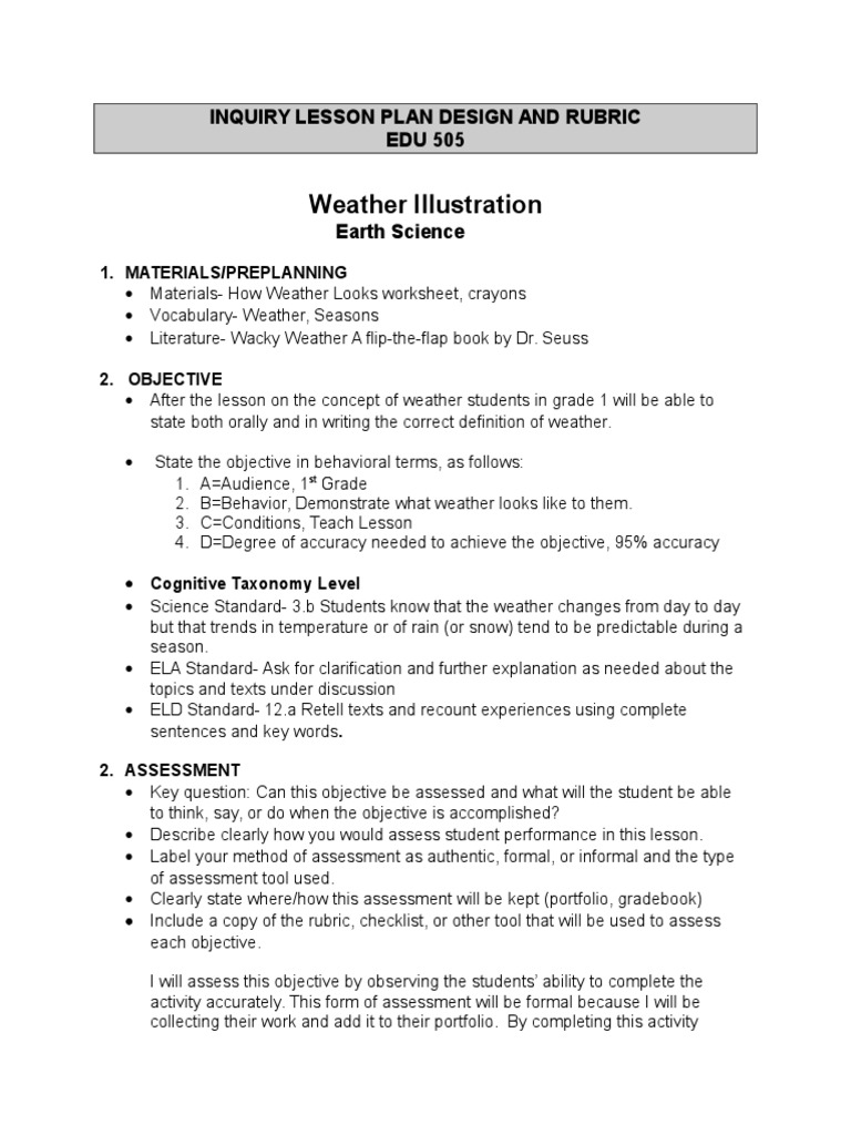 inquiry lesson plan math and science Educational Assessment Learning