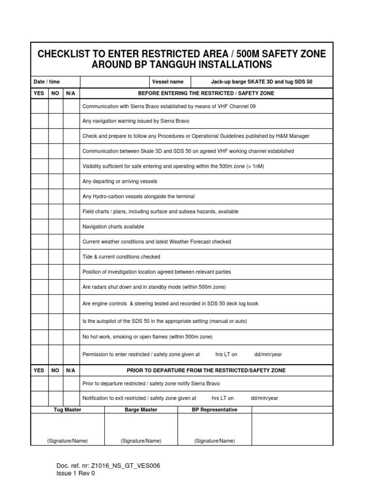 Restricted Area Entry Checklist for BP | PDF