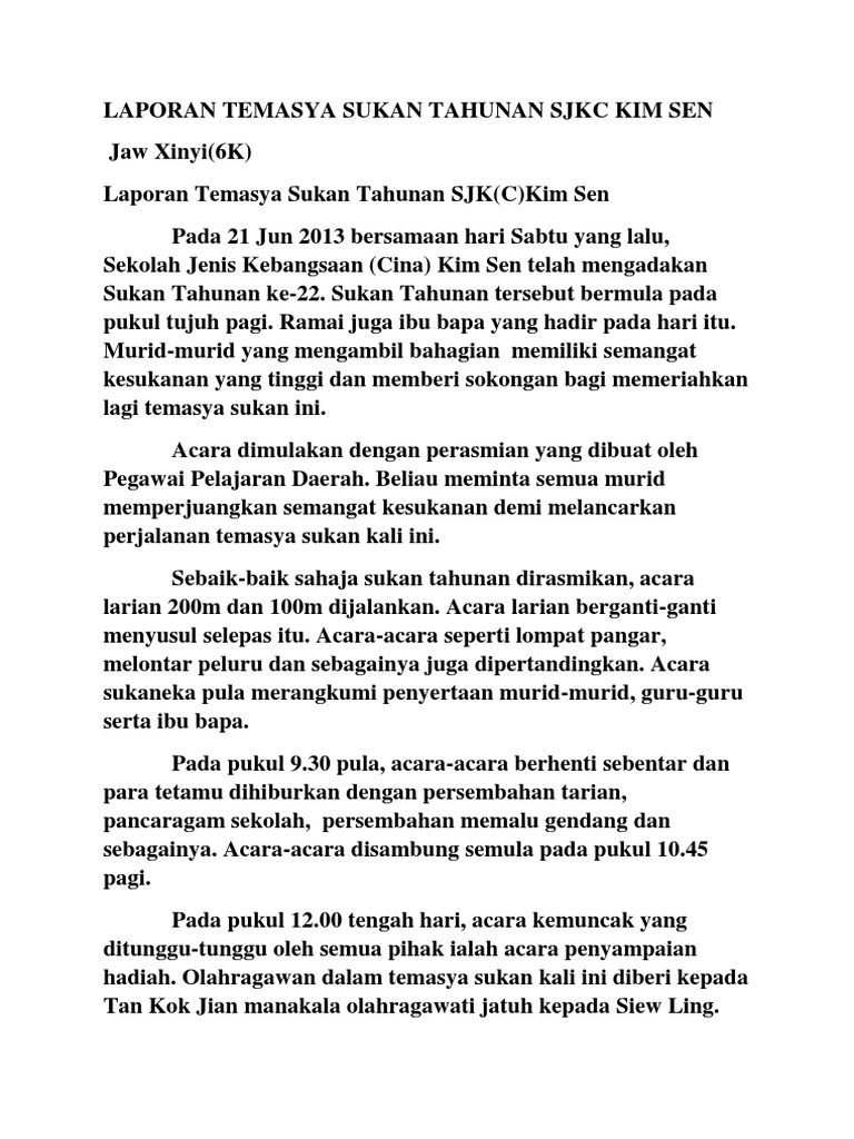 Laporan Temasya Sukan Tahunan Pdf