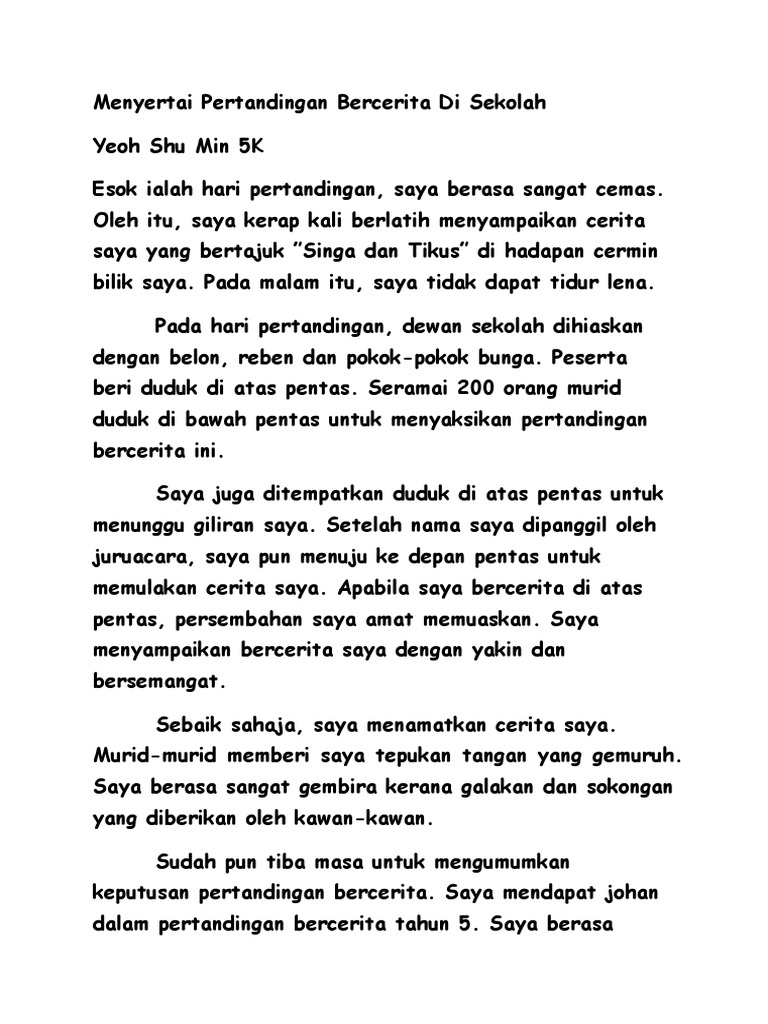 Surat Kepada Menceritakan Pengalaman Menyertai Pertandingan Menyanyi