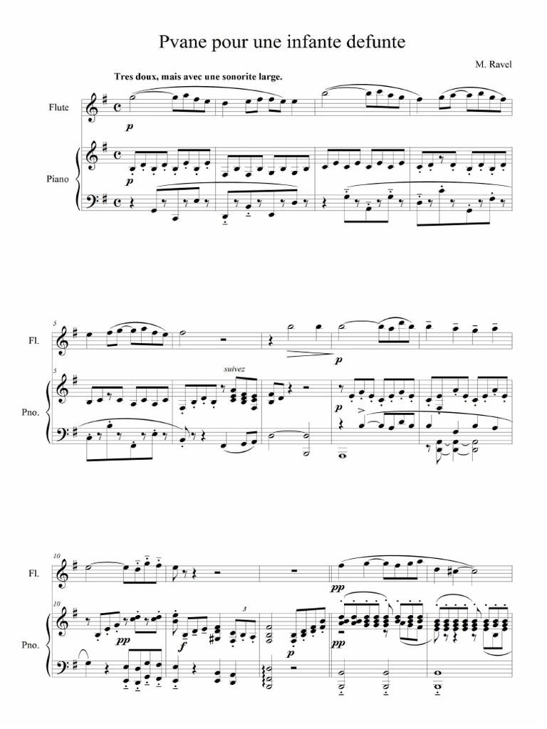 Ravel Pavane Pour Une Infante Défunte for Flute and Piano Musique