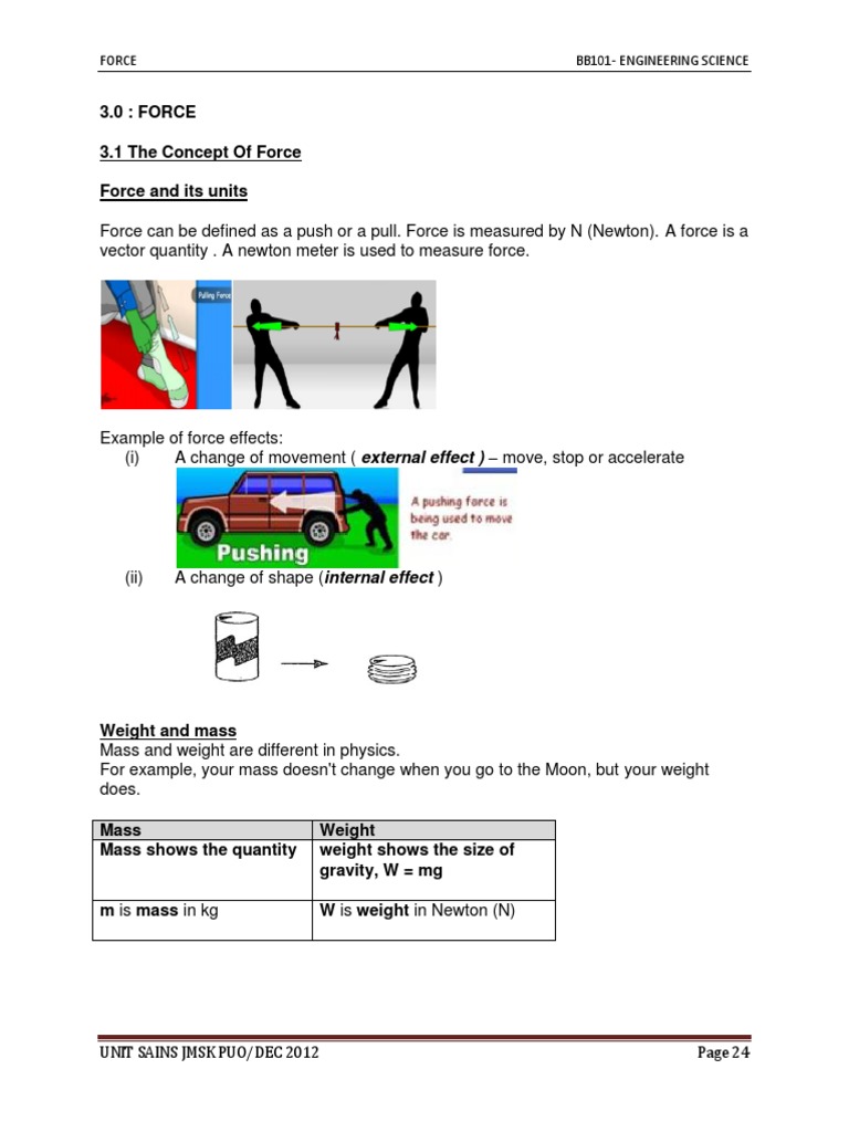 BB101 Engineering ScienceChapter 3 Force | PDF | Force | Mass