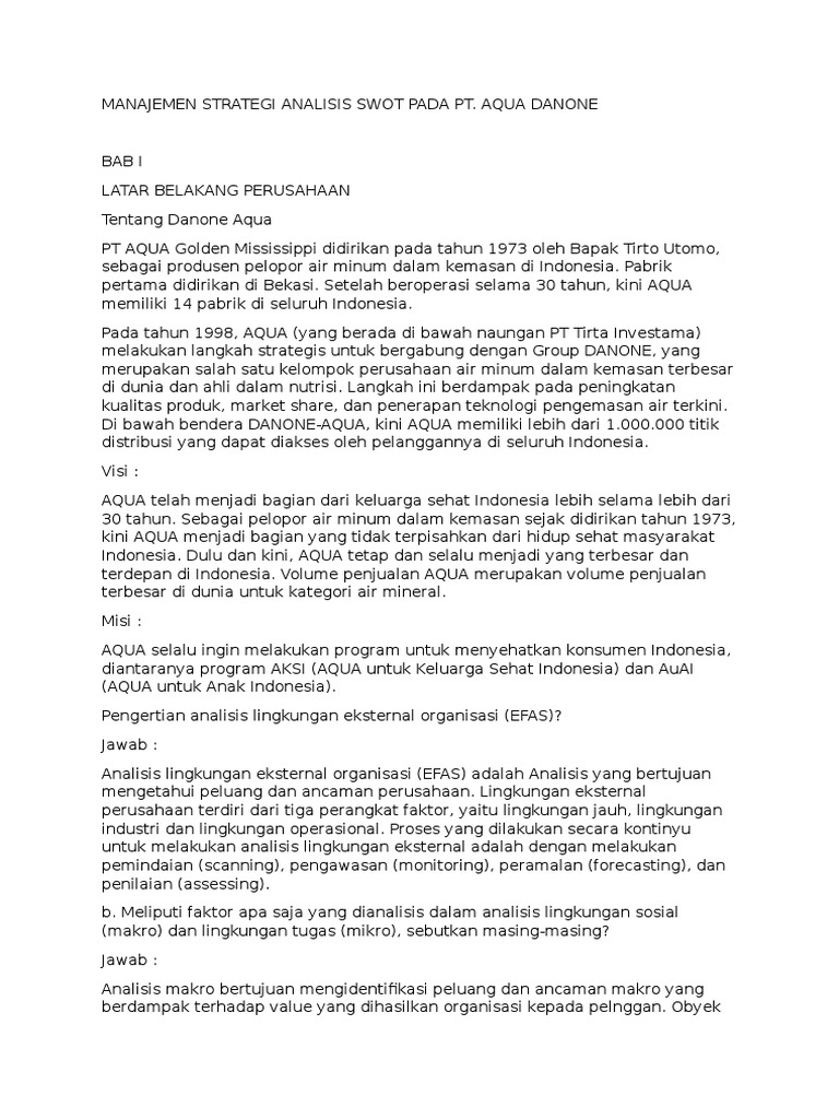 Pt Aqua Swot Analisys