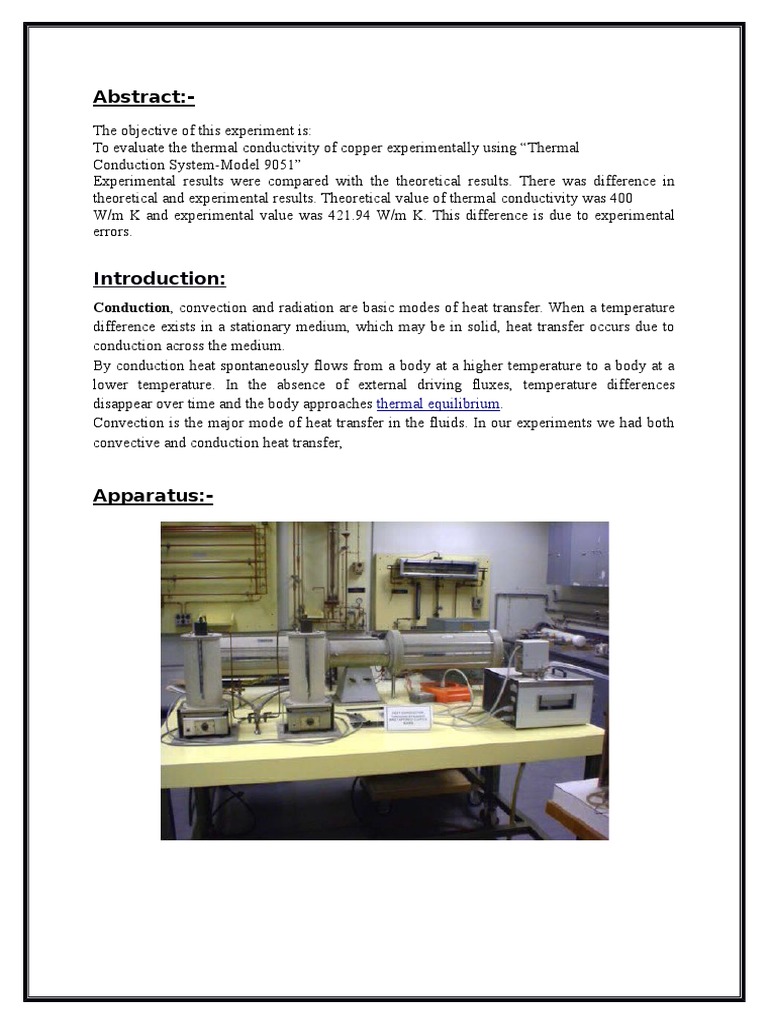 Copper Thermal Conductivity Experiment | PDF | Thermal Conduction ...