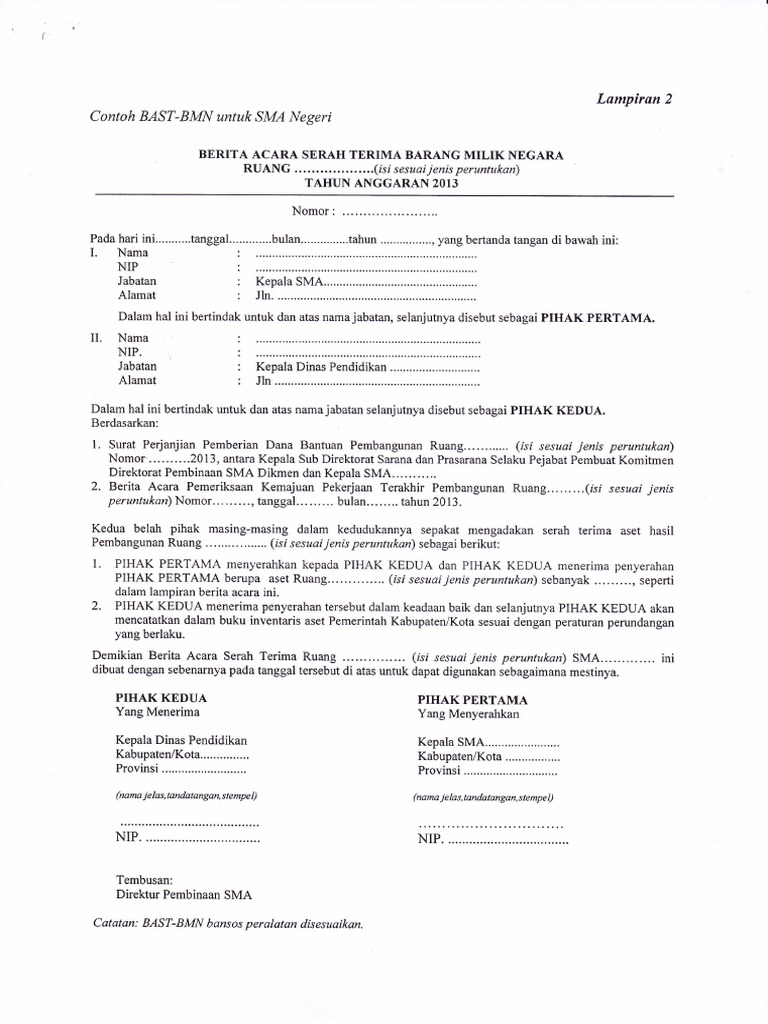 Contoh Bast Barang Milik Negara