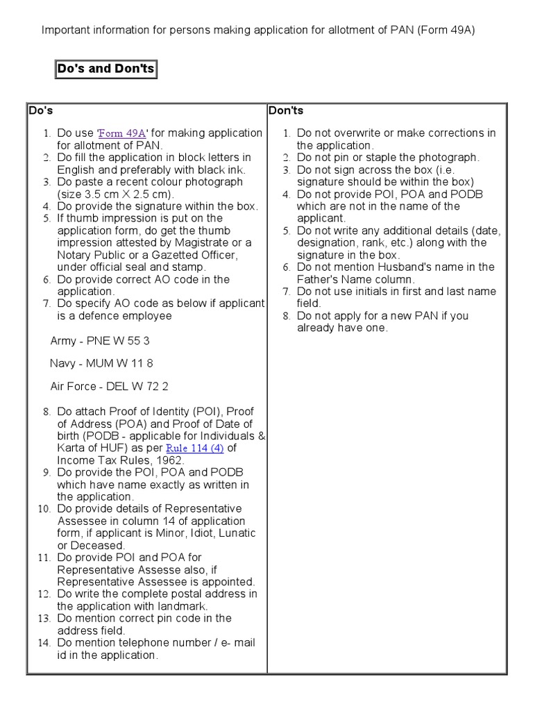 PAN Application Guidelines and Tips | PDF