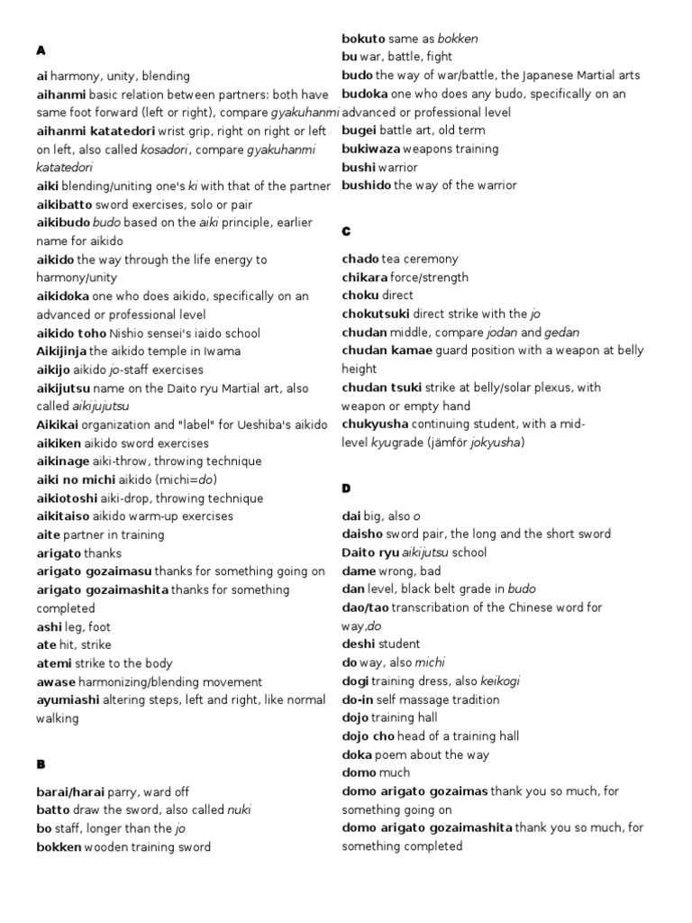 Aikido Glossary of Terms Aikido Japanese Martial Arts